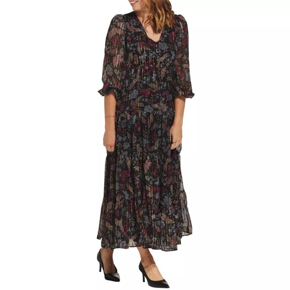 Angie Floral Maxi Dress Women Large Festival Sheer Overlay Dark Feminine Fairy